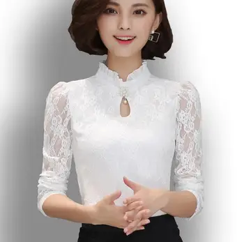 3XL Plus Dimensiune 2017 Femei Nou Maneca Lunga Croșetat Dantelă Bluza Eleganta Tricouri Dantelă Florale Topuri Casual Camasi Slim Lace Shirt