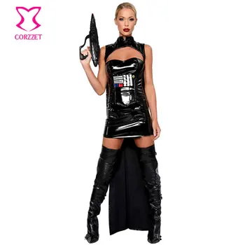4-Bucata Set PVC Negru din Piele Star Wars Cosplay Soldat Tinuta Sexy Costum Războinic Femeie de Carnaval Costume de Halloween Pentru Adulți