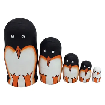 5 Straturi de Păpuși Cuiburi de Lemn Panda, Pinguin, Urs Fata Delfin Mână-pictat rusă Papusa Matryoshka Jucărie Decor Acasă Copil Cadou YH-17