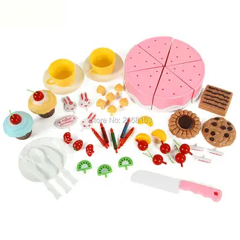54PCS Bucătărie din material Plastic de Tăiere Tort Jucării Pretinde Juca Alimente Set de Joc de Copii de Ceai Cadou Pentru Copilul mai Devreme de Învățământ Clasic