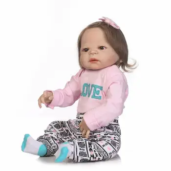 57cm Realiste bebe in viata renăscut bonecas manual corp plin de silicon vinil Renăscut Baby girl Papusa reala cu urs de jucărie