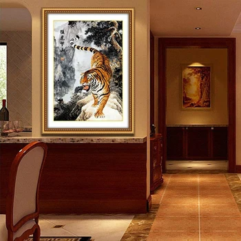 5D Diamant pictura Tigru regele pădurii pictura de cerneală Chineză stil de decor Acasă DIY Manual cross stitch piața diamant