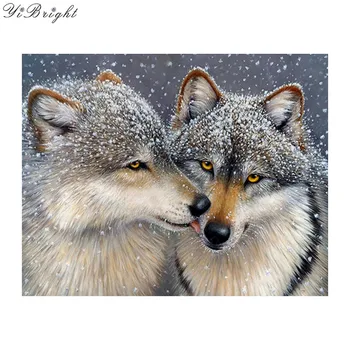 5D Diy diamant pictura burghiu plin de stras mozaic alb de zapada wolf kiss poze diamant broderie sărut animalele de lupi