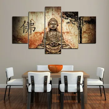 5Panel HD Print Modern Zen Buddha de Perete de Arta Feng Shui Pictura in Ulei Pe Panza Abstract Perete Picute Poster pentru Camera de zi Cuadros