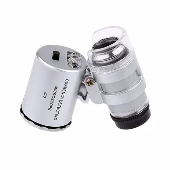 5pcs/lot 60x Mâner Mini Microscop de Buzunar Lupa Bijutier Lupa cu 3 LED-uri Cu un faux din piele pungă