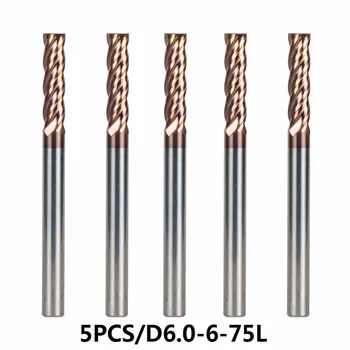 5pcs/SC/SCXD6-6-75 End Mills Diametru 6 Router Biți Set End Mills Tungsten din Oțel freze HRC 55CNC TiALN-H-SI Instrumente