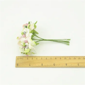 60pcs/lot Ieftin Mini Trandafir de Mătase Artificială Buchet de Flori Cu Sticla Stamen de Nunta de Decorare Pentru DIY Scrapbooking Flori False