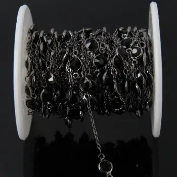 6mm,Negru Geam Cristal Fatetate Rotund Felie Șirag de Mătănii Lant,Placate cu Pistol negru Alamă, Sârmă Învelite în Lanț,DIY Colier Bijuterii
