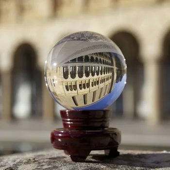 80mm 3.1 inch glob de cristal cu ridicata cu baza din lemn de sticlă de cuarț mingea sfere