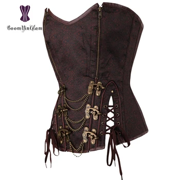 925# Regale femei maro steampunk corset body sculpting body shaper talie body corset de oțel dezosată corset