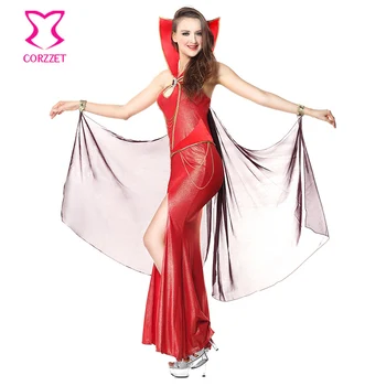 Adult Roșu De Vinil Stand Guler Fantezie Rochie Lungă, Carnaval, Cosplay Diavolul Regina Vampir Costum Halloween Costume Sexy Pentru Femei