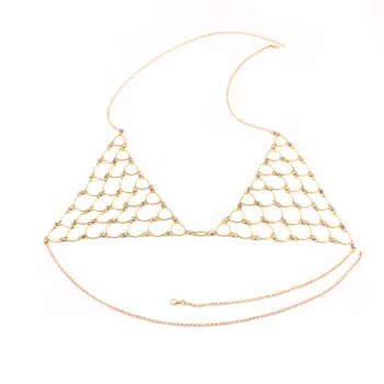 AE-CAFNLY Sexy Net Aur Argint Stras Lanț Stras Cablajului Bikini Sutien Lanț BC068