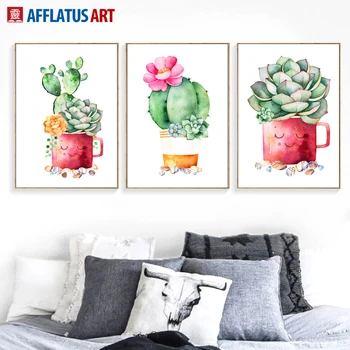 AFFLATUS Cactus Plante Suculente Panza Pictura Nordică, Poster de Perete de Arta, Printuri Acuarelă Poze de Perete Pentru Living Decorul Camerei