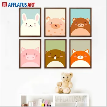 AFFLATUS Modern Pop Art-Postere Si Printuri de Animale Drăguț Cap de Iepure Vulpe Panza Pictura pe Perete Poze Camera pentru Copii Decor de Crăciun