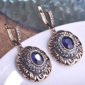 African Vintage Albastru Ochi Seturi De Bijuterii Cercei Și Inel De Aur Antic Rășină Stras Mujer Joyas Margele Ovale Orecchini Aros Bijoux