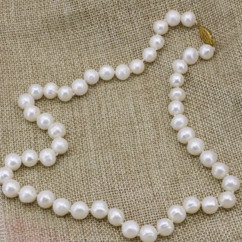 Alb natural de cultură de apă dulce 8-9mm nearround margele colier de perle pentru femei bal nunti lanț cravată bijuterii 18inch B3230
