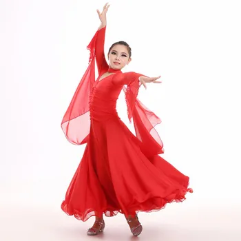 Alb sala de dans rochii pentru copii rochie de bal china fetele concurs de dans rochii de vals flamenco spaniol