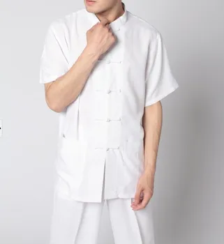 Alb Tradițională Chineză stil Mens Lenjerie de pat din Bumbac Kung fu Tricou Maneci Scurte Hombre Camisa Costum Marimea S M L XL XXL XXXL 2350-7