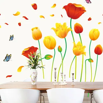 & DIY Cameră Lalea, floare Floare Fluture Autocolant de Perete de Artă Decal Murală/ Soare de DRAGOSTE Frumoase Flora Decor Nunta poster