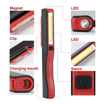 ANJOET Lumini Portabile Mini Pix lampa LED COB Lanterna USB de Încărcare Lumina de Lucru Magnetic Lanterna + adaptor USB + cablu incarcare