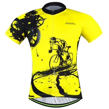 Aogda Galben Bărbați Ciclism Jersey Bib shorts Seturi de Biciclete Costume de Îmbrăcăminte de Biciclete de Top de Jos Pro Ciclism Purta Tricouri mtb Haine