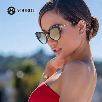 AOUBOU Moda Doamnă Birou Cateye ochelari de Soare Femei Vintage Cadru Metalic Negru Ochelari Lentes De Sol Para Mujer Grandes Marca 6155