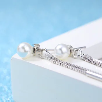 Argint 925 moda imitație pearl doamnelor ' long stud cercei bijuterii femei sex feminin cadou de Ziua Îndrăgostiților ieftine