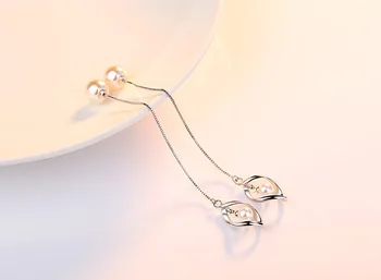 Argint 925 moda imitație pearl floare doamnelor ' long picătură cercei femei bijuterii femei picătură de transport maritim en-gros