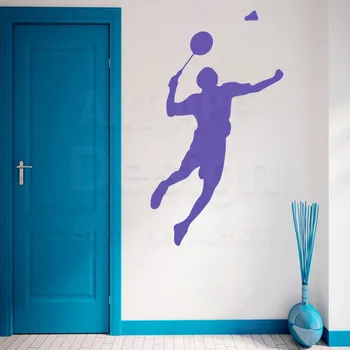 Art decor acasă vinil ieftine colorate jucător de Badminton autocolante de perete amovibil de tenis sporturi din PVC autocolante pentru decorarea casei
