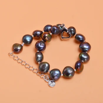 ASHIQI Genuine Negru de apă Dulce Pearl Gray Bratari 9-10mm Baroc Perla Naturala pentru femei