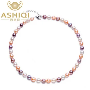 ASHIQI Naturale Pearl de apă Dulce Colier de Perle pentru femei cu 7-8mm culoare perla Bijuterii cadou argint 925 incuietoare