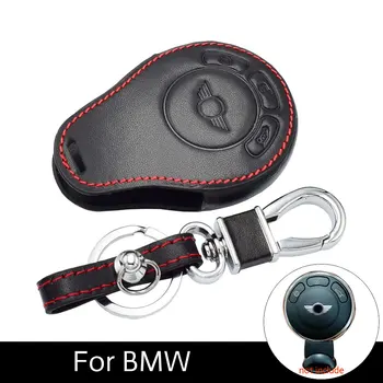 ATOBABI de Piele la Distanță Cheie Fob Titularul Breloc Caz Pentru BMW Mini Cooper Countryman 3 Butoane Smart key cu Cheie Inel de Styling Auto