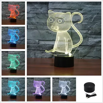 AUCD Pisică Drăguț Animal 3D Colorate Vizuale Lumina de Noapte Acrilice Touch Comutator Lampă de Masă Decorare Dormitor Birou Lumini Ambientale-293