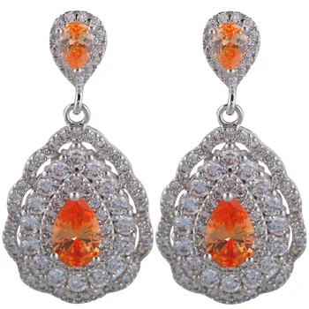 Ayowei Argint Ștampilată de Moda Cercei Colier Inel portocaliu Zicon Alb Cristal Costum de Bijuterii Seturi Sz #6#7#8#9#10 JS702A