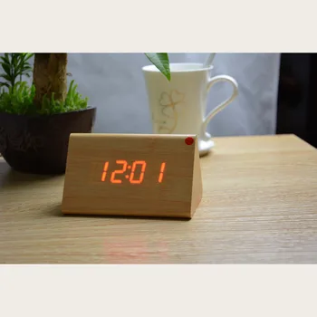 Bambus Simplu din Lemn de Lumină LED, Alarma Ceas de Birou Ceas Digital Cu Sunet de Control al Temperaturii Funcție de Timp