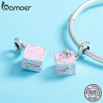 BAMOER Argint 925 Romantic Pink Box Căsătorești cu Mine Surpriza Charm Pandantiv Femei Brățară DIY Bijuterii de Luare SCC549