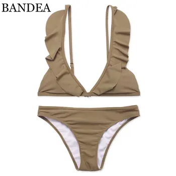 BANDEA brand bikini 2018 costume de baie femei Bandaj de costume de baie ciufulit set de bikini Falbala costume de Baie pentru femei Beach Purta Costum de Baie