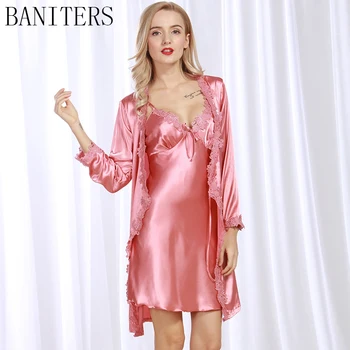BANITERS 2018 Nou stil lux femei pijama set de Moda sexy cămașă de noapte High-end broderie halat de baie rochie de Noapte Sleepshirts