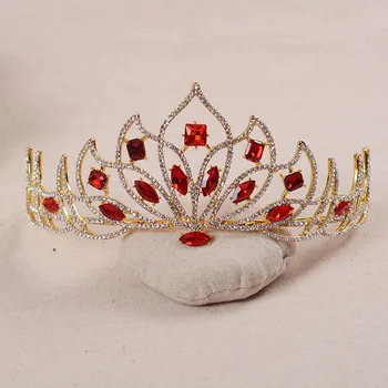 Baroc de Aur, Diadema Mireasa Cristal Roșu Mireasa Diademă Verde Stras Coroana pentru Femei Nuntă Benzi de păr bijuterii accesorii
