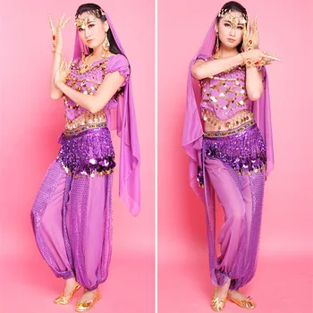 Belly Dance Costume pentru Femei Lady Manual Dansul din Buric Set Costume de Dans Indian Costume Mâneci Scurte 6 Culori