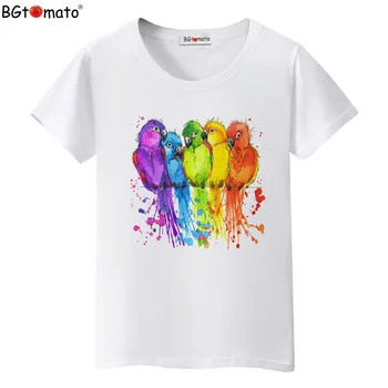 BGtomato tricou păsări colorate curcubeu tricou femei Frumoase lucrări de artă, haine de vânzare la Cald confortabil tricou femme