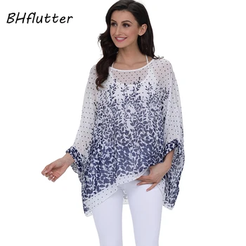 BHflutter 2018 Femei Bluza Tricou Plus Dimensiune 4XL 5XL 6XL Batwing Maneca Topuri Șifon Florale Imprimare Casual, Bluze de Vara Blusas