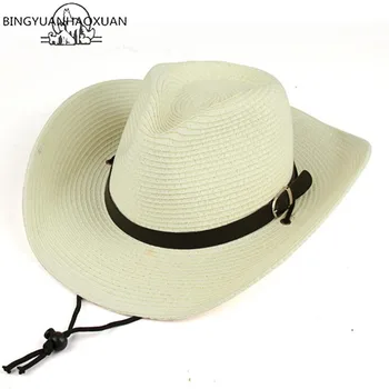 BINGYUANHAOXUAN Panama Pălării de Paie de Vară pe Plajă Mexican Pălărie de Cowboy cu Pălărie Cowgirl Vest de Protecție solară Plajă Pălărie