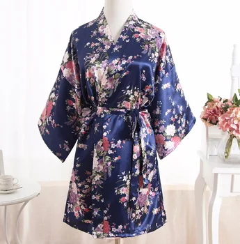 Bleumarin Vintage Floral Feminin Raionul Halat Kimono Stil Chinezesc Femei camasa de noapte, Halat de Baie Pijamale Mini Sexy Pijamale SG050