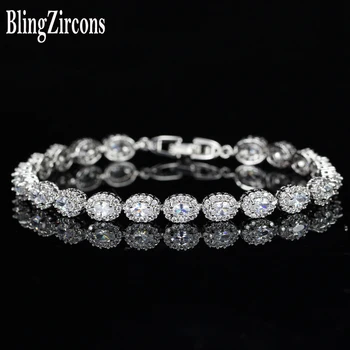 BlingZircons Brand Femeile De Culoare De Argint Bijuterii Perfect Oval Tăiat Cubic Zirconia Piatră Fermecătoare Brățări Brățări B044