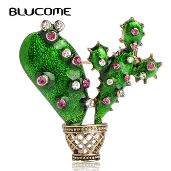 Blucome Smalț Verde Cactus Brosa Copii Lady Crystal Planta Corsaj Eșarfă Costum Rochie Decor de Aur-Bijuterii de culoare Ace Bijoux