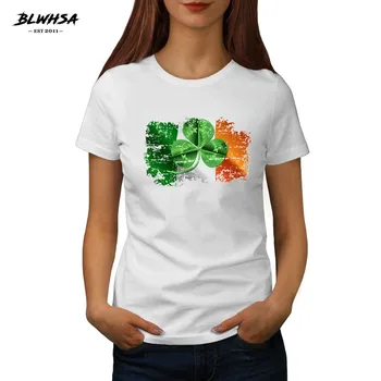 BLWHSA 2018 mai Nou moda Stil nostalgic Irlanda Drapelul Național Tipărite Femei T-shirt Topuri de Vara Personalizate Noutate Doamna Tee