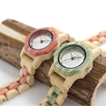 BOBO PASĂRE mai Noi Doamnelor Ceasuri Quartz Octogon Naturale de Bambus Caz Ceas pentru Femei Brand in Cutie de Lemn Dropshipping