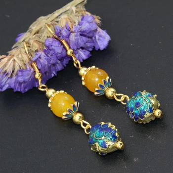 Boemia stil de aur-culoare elegant cloisonne galben jades picătură cercei lung legăna cercei pentru femeile romantice cadouri bijuterii B2621