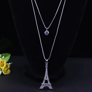 Bonsny Lanț 2017 Nou Colorat de Cristal Turnul Eiffel Clădire colier de Blocare Pandantiv din Aliaj de Farmec Înger Bijuterii Pentru Femei, Cadou